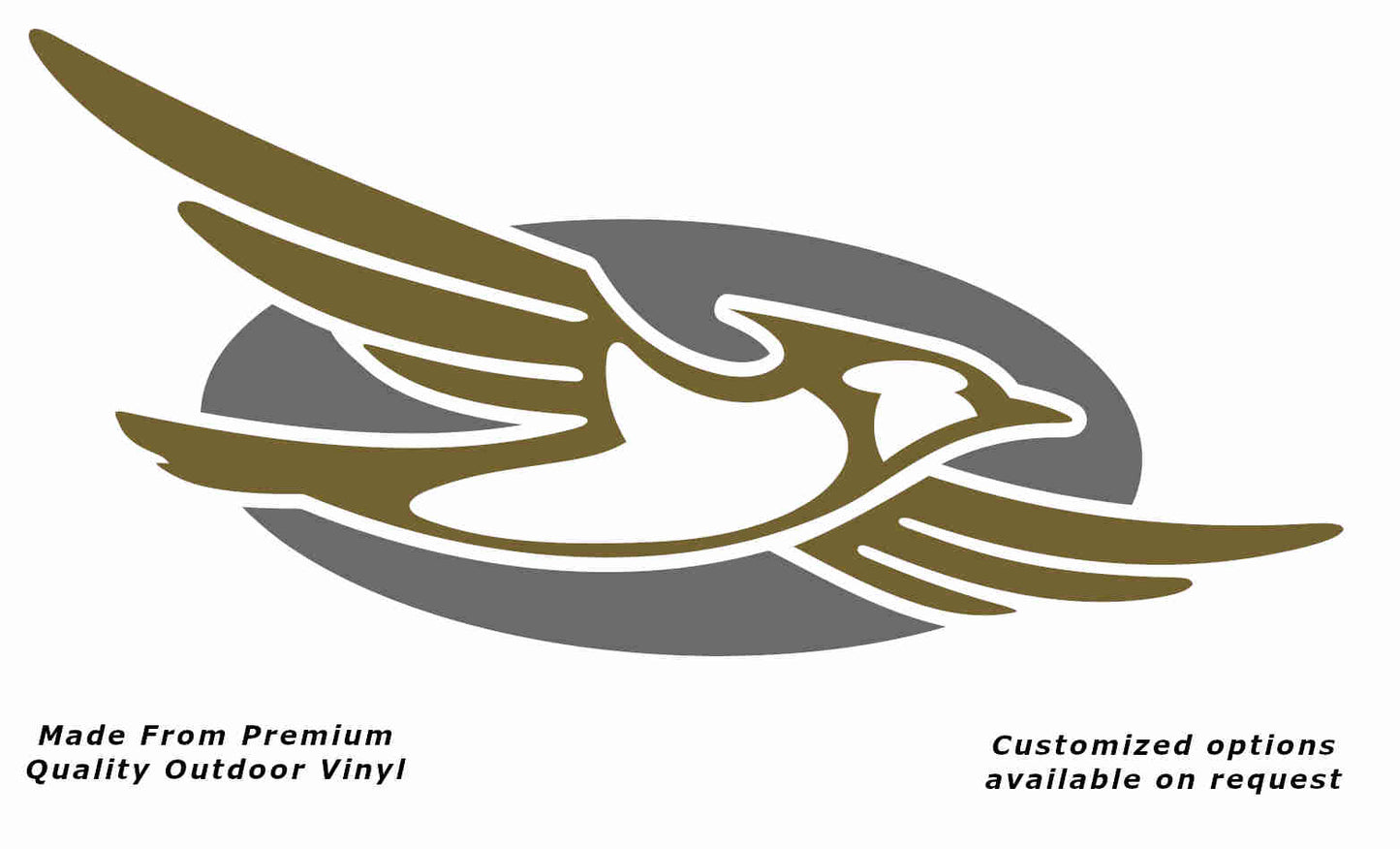 Jayco bird disc right caravan replacement vinyl decal sticker with a gold bird and silver grey disc.