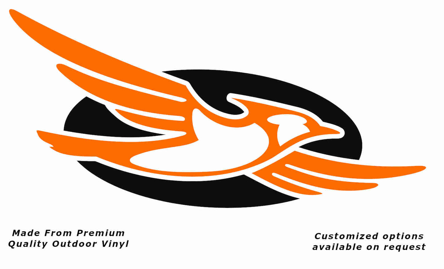 Jayco bird disc right caravan replacement vinyl decal sticker with a pastel orange bird and black disc.