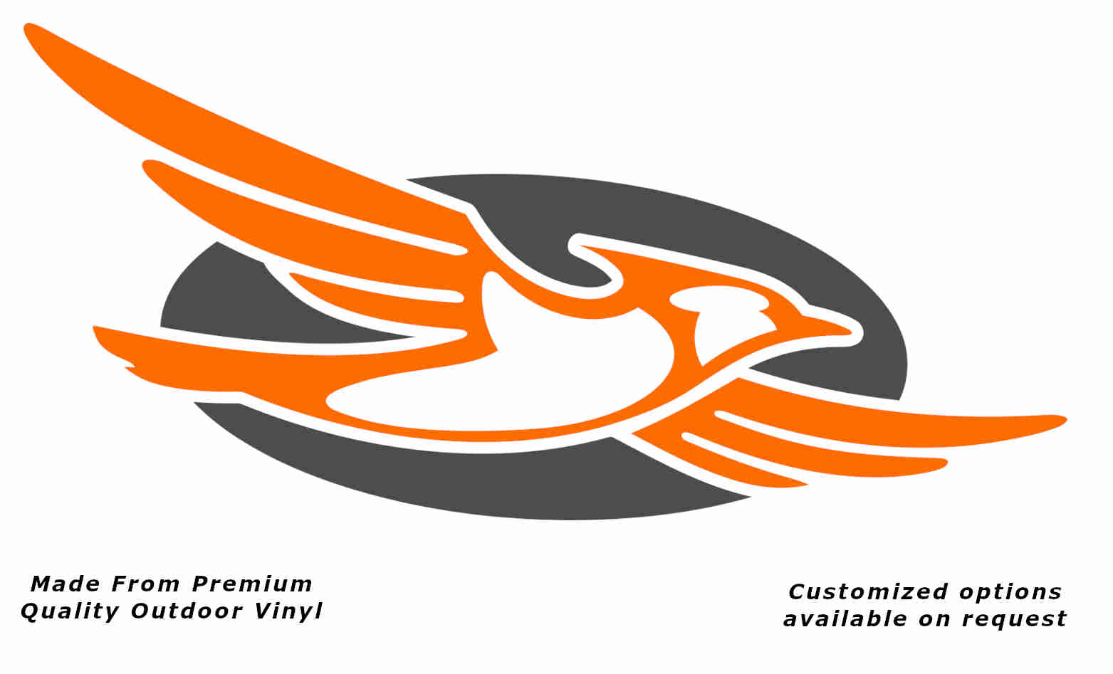 Jayco bird disc right caravan replacement vinyl decal sticker with a pastel orange bird and dark grey disc.