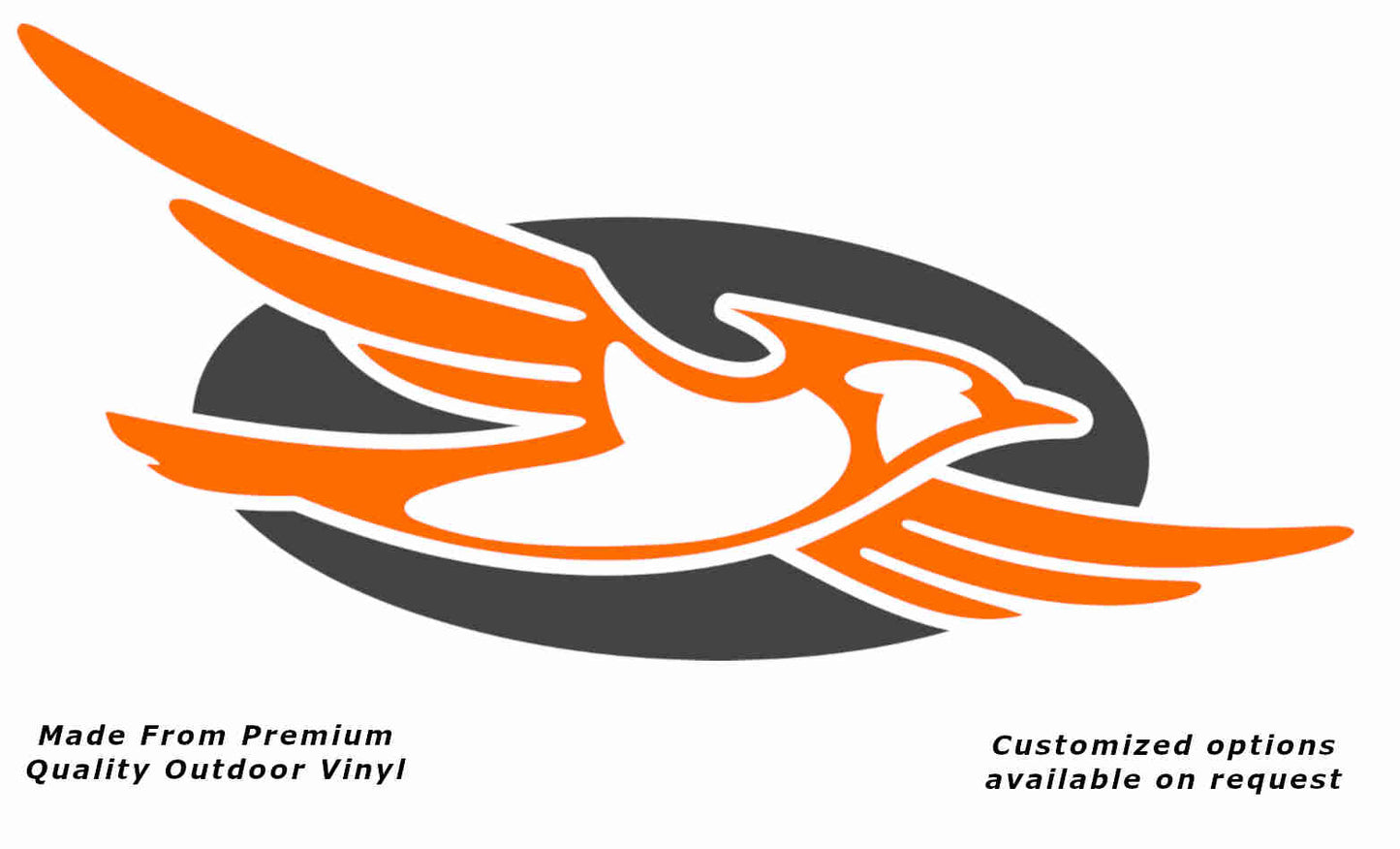 Jayco bird disc right caravan replacement vinyl decal sticker with a pastel orange bird and metallic charcoal disc.