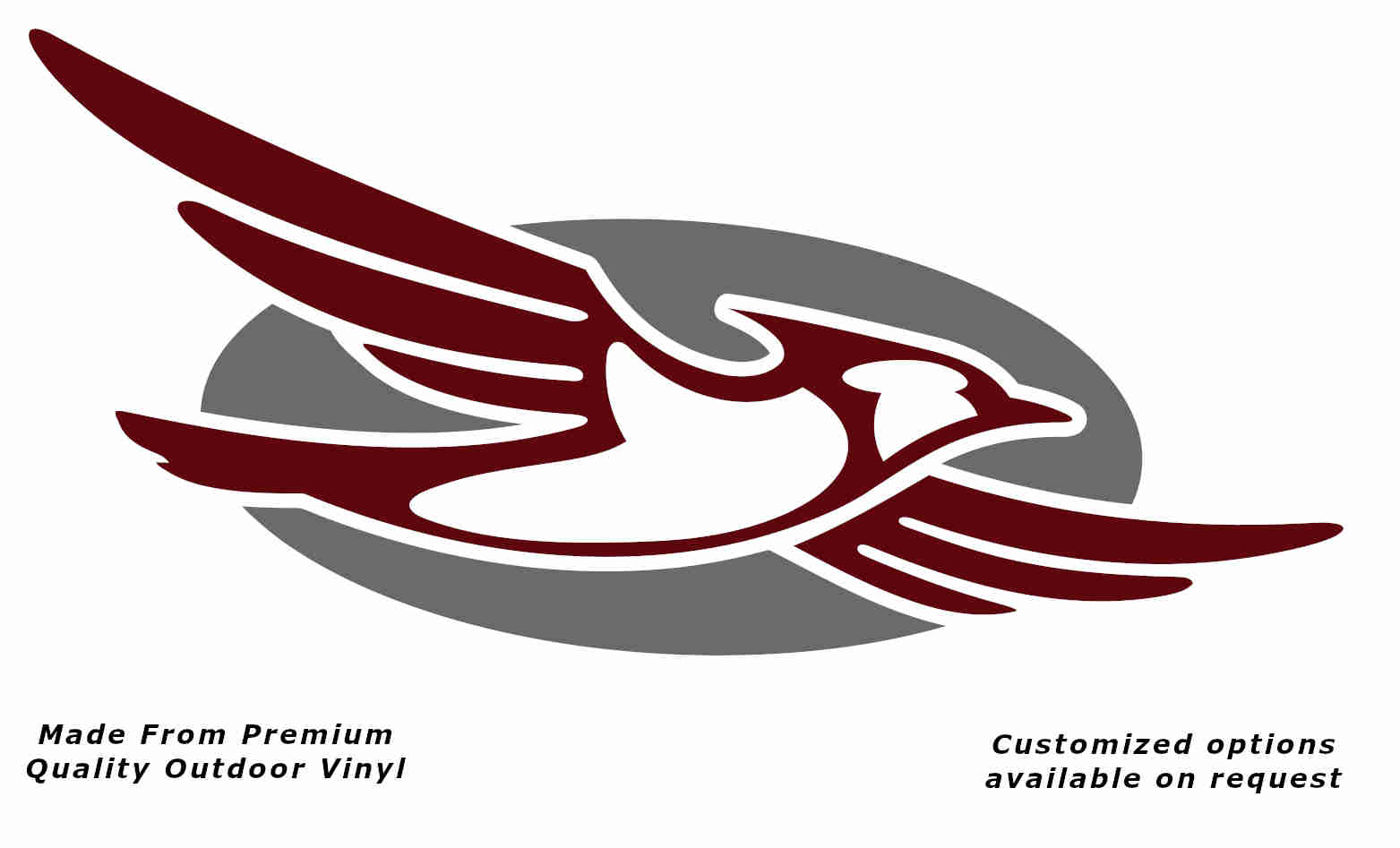 Jayco bird disc right caravan replacement vinyl decal sticker with a purple red bird and silver grey disc.