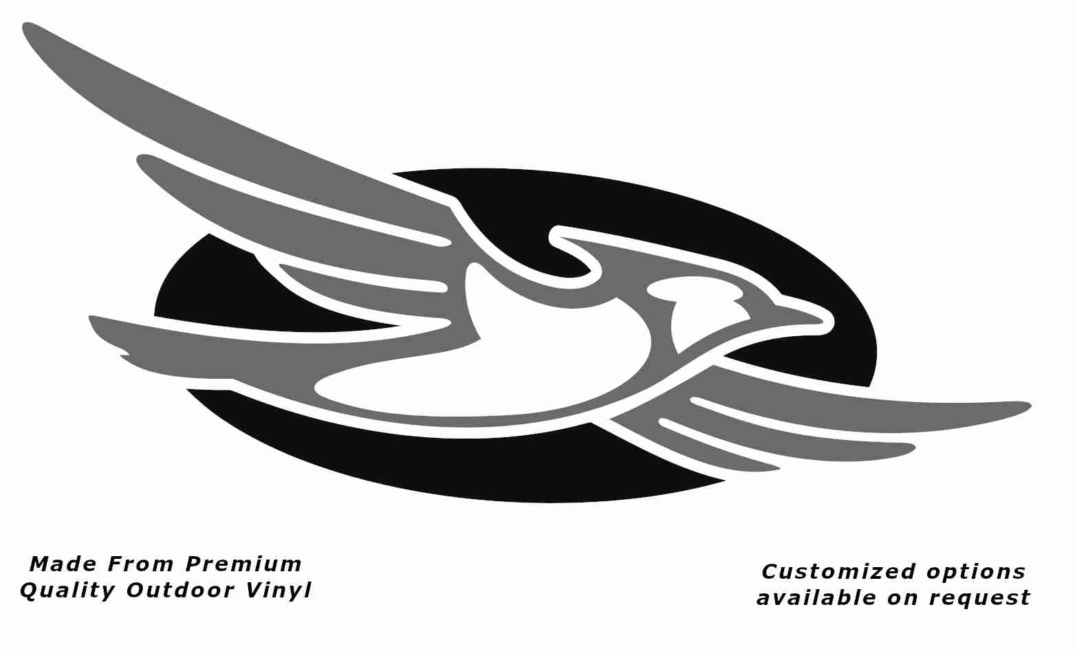 Jayco bird disc right caravan replacement vinyl decal sticker with a silver grey bird and black disc.