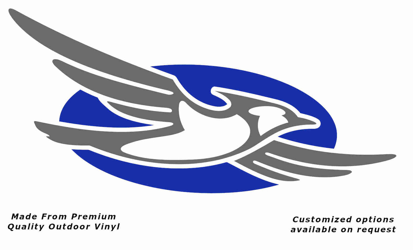 Jayco bird disc right caravan replacement vinyl decal sticker with a silver grey bird and brilliant blue disc.