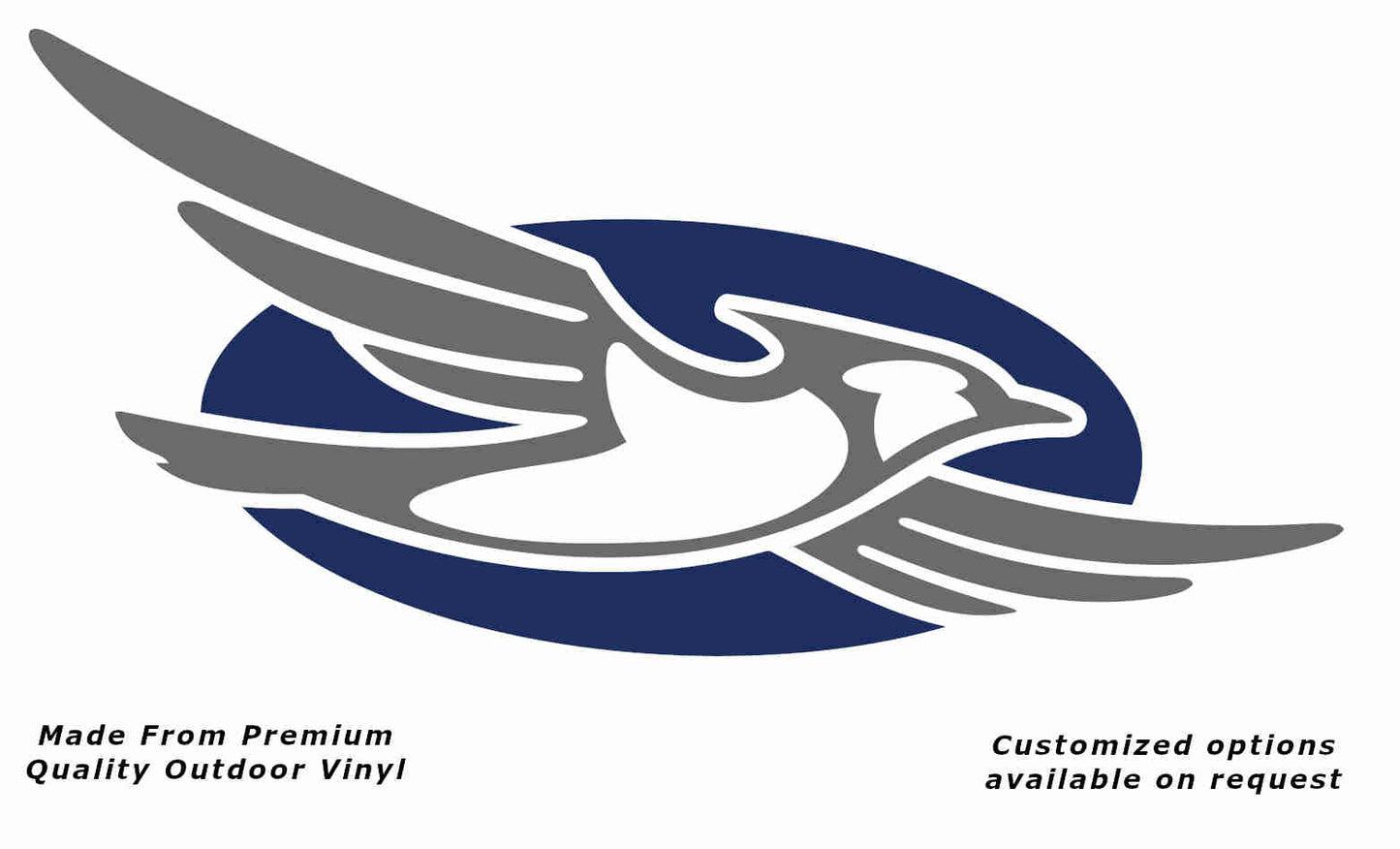 Jayco bird disc right caravan replacement vinyl decal sticker with a silver grey bird and dark blue disc.