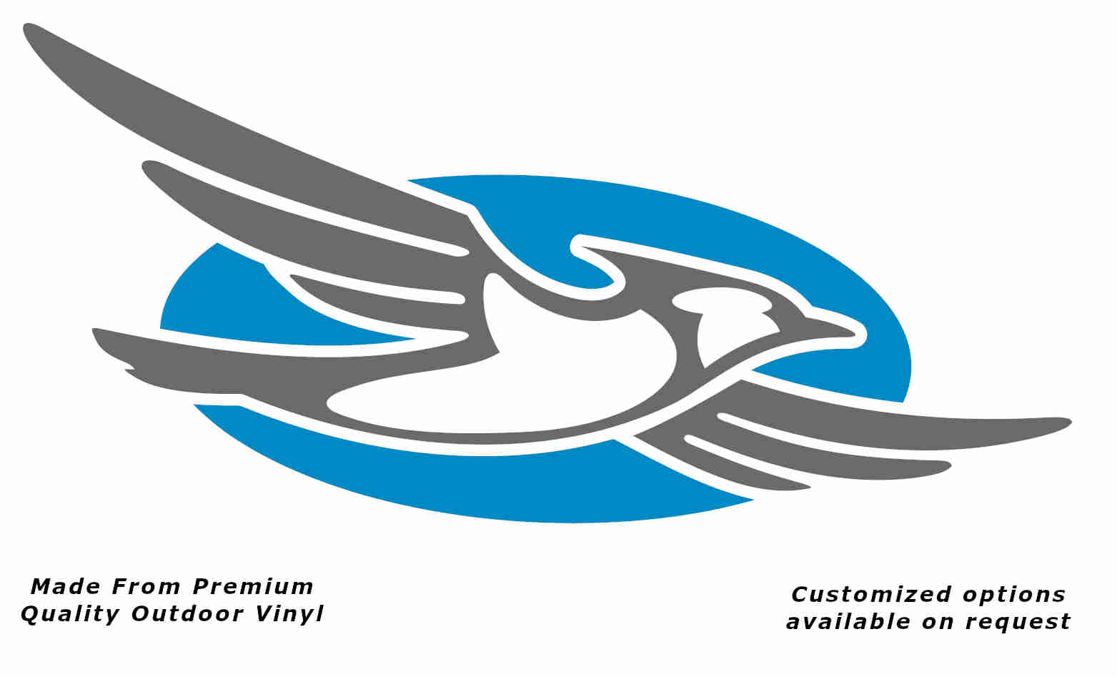 Jayco bird disc right caravan replacement vinyl decal sticker with a silver grey bird and light blue disc.