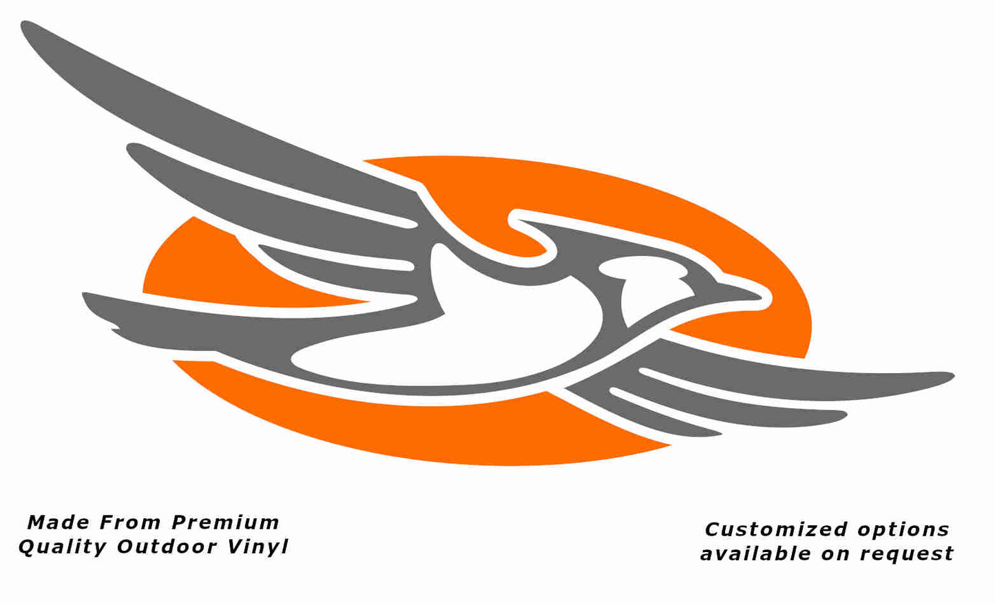 Jayco bird disc right caravan replacement vinyl decal sticker with a silver grey bird and pastel orange disc.