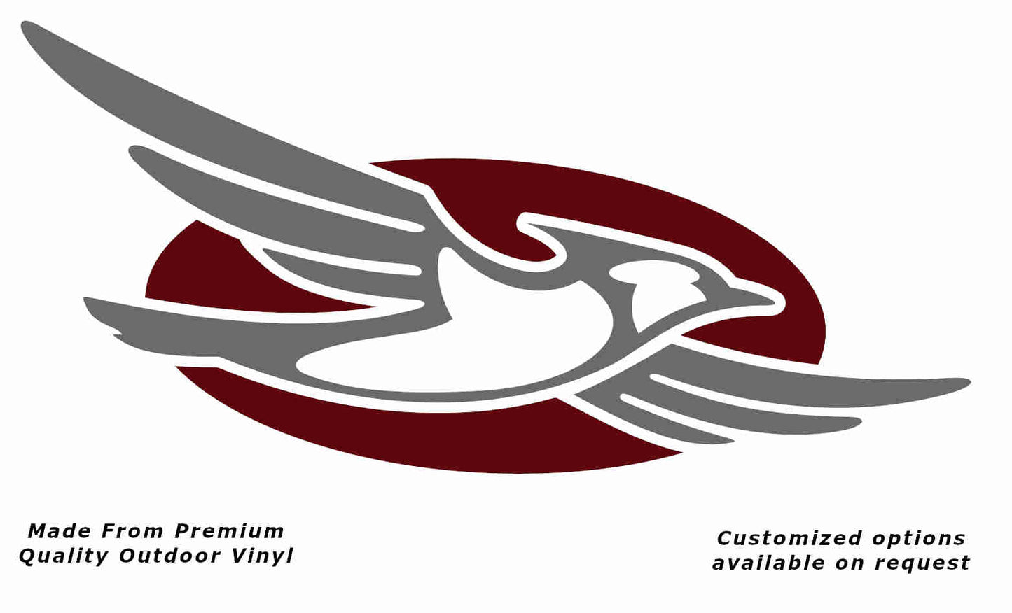 Jayco bird disc right caravan replacement vinyl decal sticker with a silver grey bird and purple red disc.