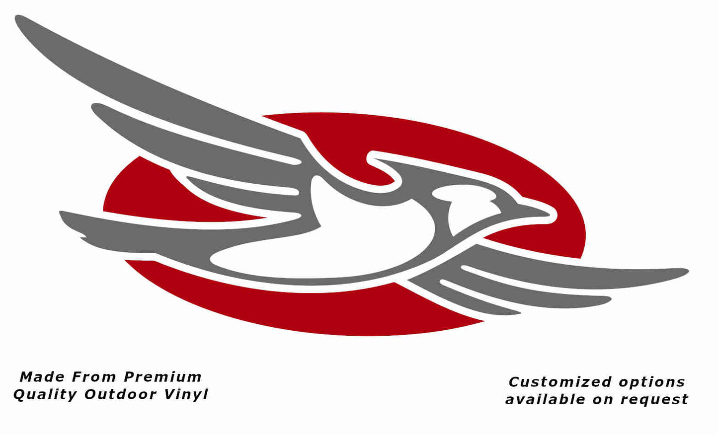 Jayco bird disc right caravan replacement vinyl decal sticker with a silver grey bird and red disc.