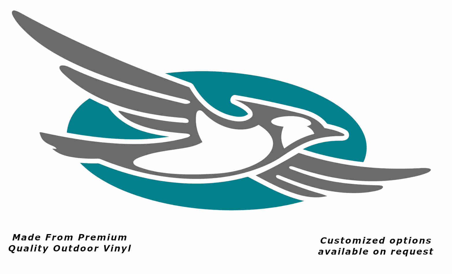 Jayco bird disc right caravan replacement vinyl decal sticker with a silver grey bird and turquoise blue disc.