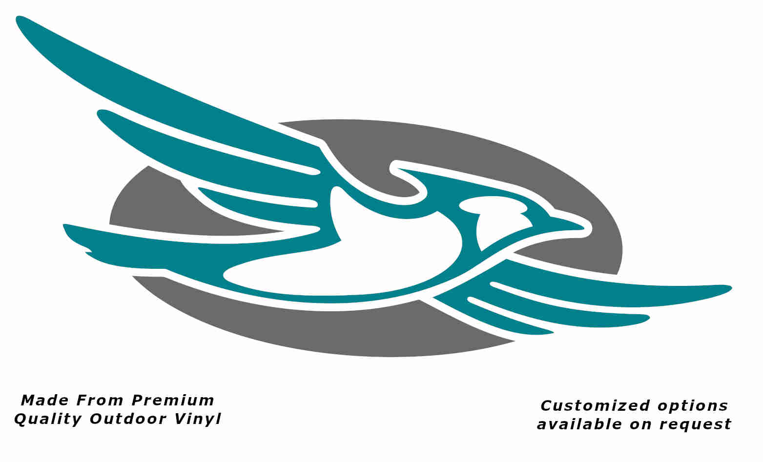 Jayco bird disc right caravan replacement vinyl decal sticker with a turquoise blue bird and silver grey disc.