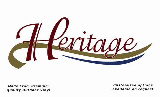 Jayco heritage 2002 caravan vinyl replacement decal sticker in purple-red, gold and dark-blue.