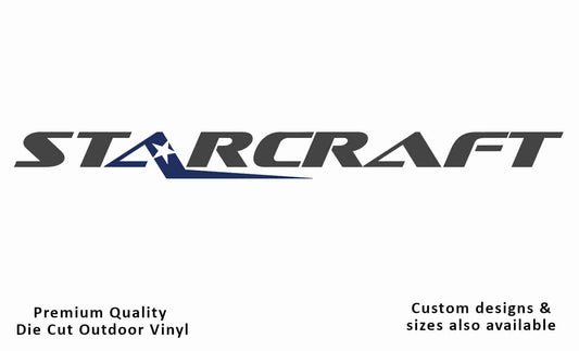 Jayco starcraft 2013 caravan vinyl replacement decal sticker in metallic charcoal and dark blue.