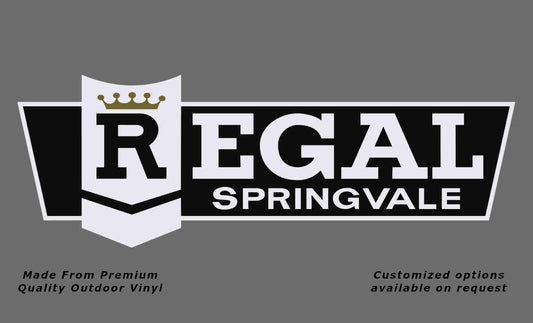 Regal springvale caravan replacement vinyl decal in black, white and gold.