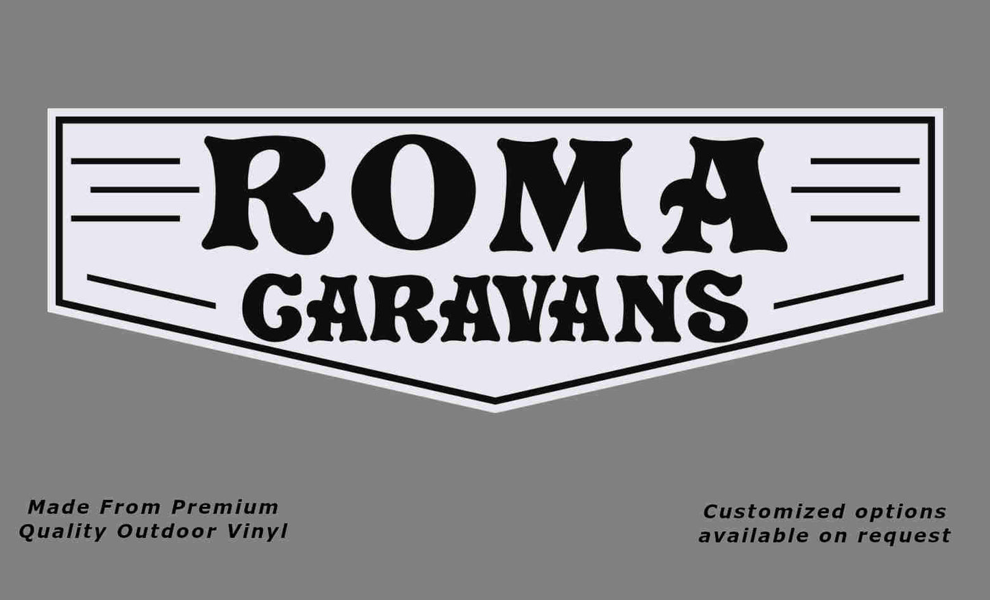 Roma caravans replacement vinyl decal in black and white.