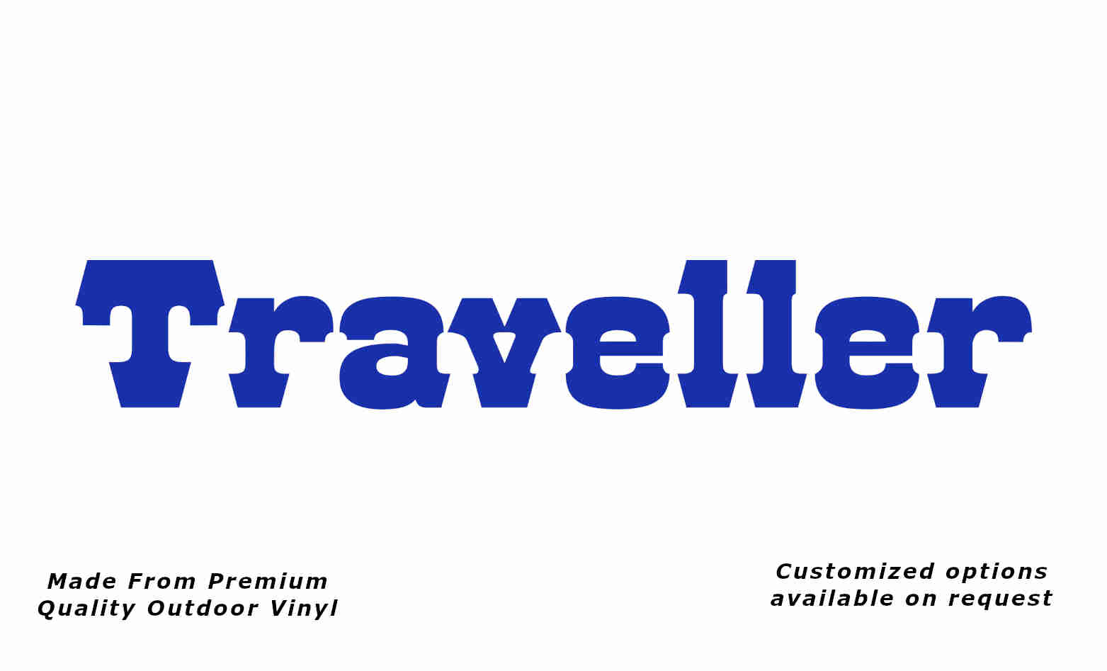 Traveller 1980s caravan replacement vinyl decal sticker in brilliant blue.