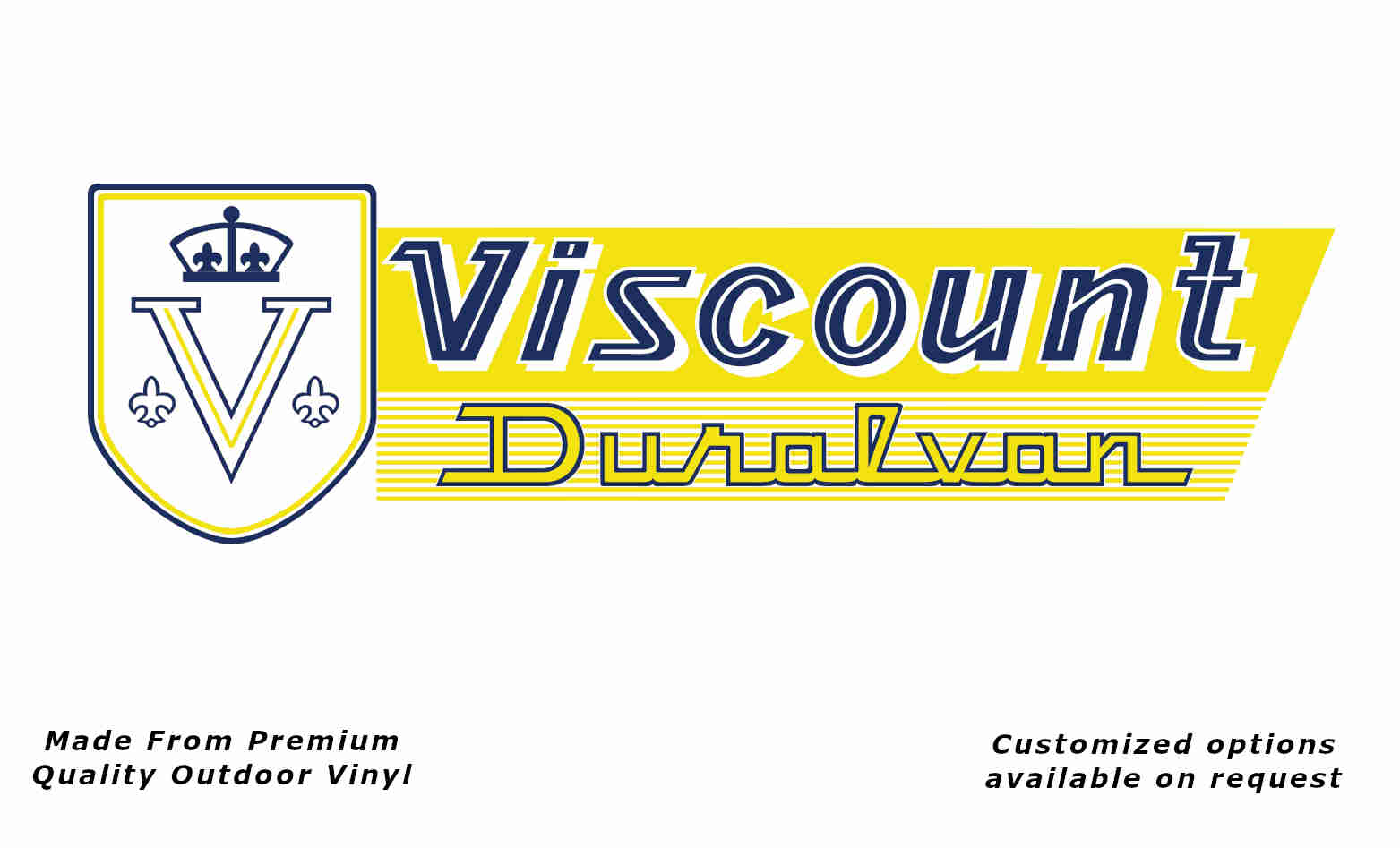 Viscount duralvan caravan replacement vinyl decal sticker in yellow and dark blue.