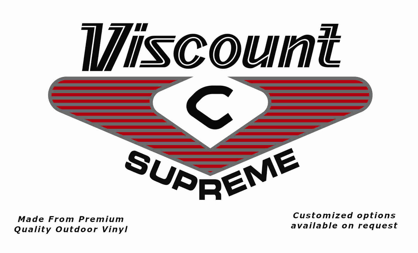 Viscount Supreme 1970s caravan vinyl replacement decal sticker in black, red and silver grey.