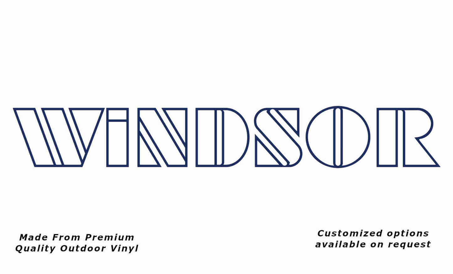 Windsor 1980s v1 no-fill caravan replacement vinyl decal sticker in dark blue.