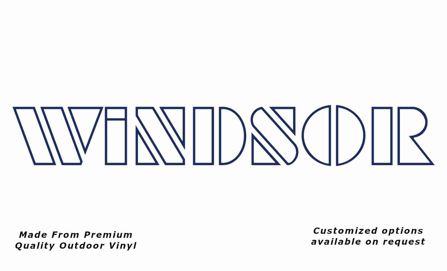 Windsor 1980s v2 no-fill caravan replacement vinyl decal sticker in dark blue.